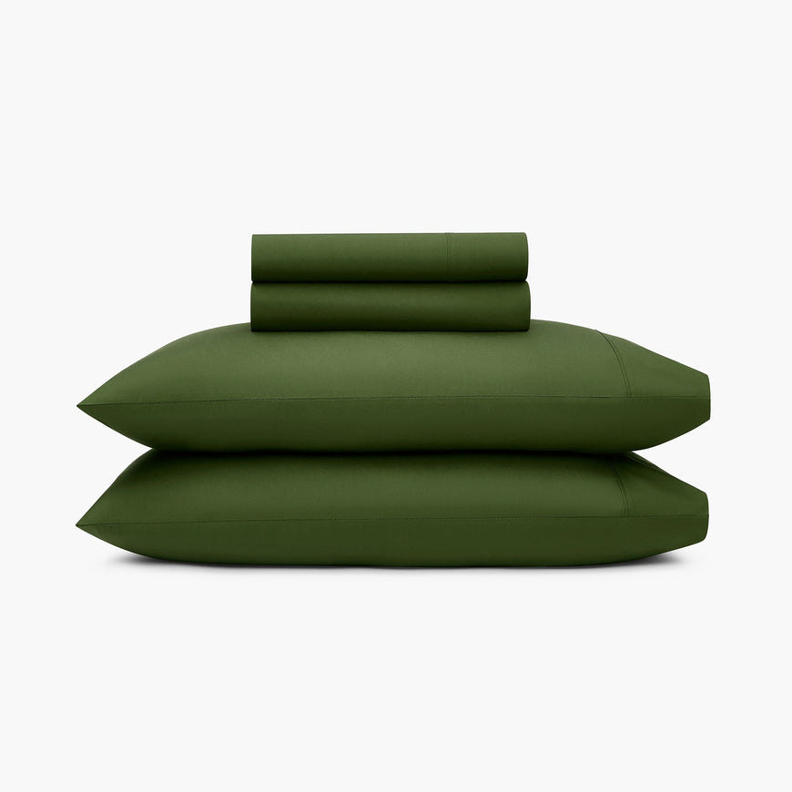 organic cotton percale sheet set forest green