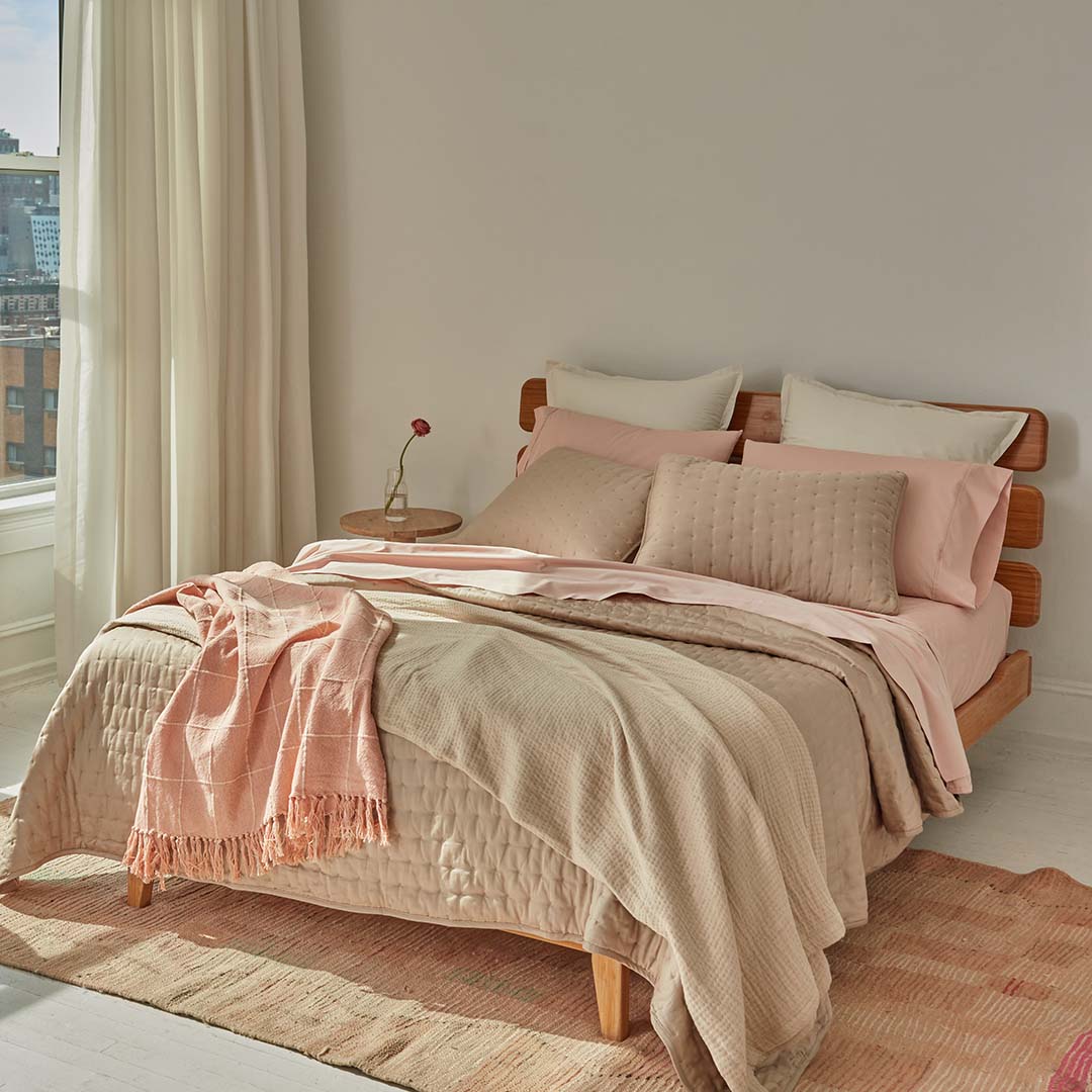 organic cotton bedding quilted natural sand beige pillow sham set