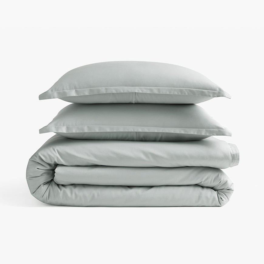 organic sateen duvet cover set green mist