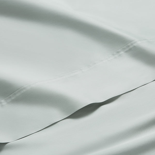 organic sateen sheet set green mist detail