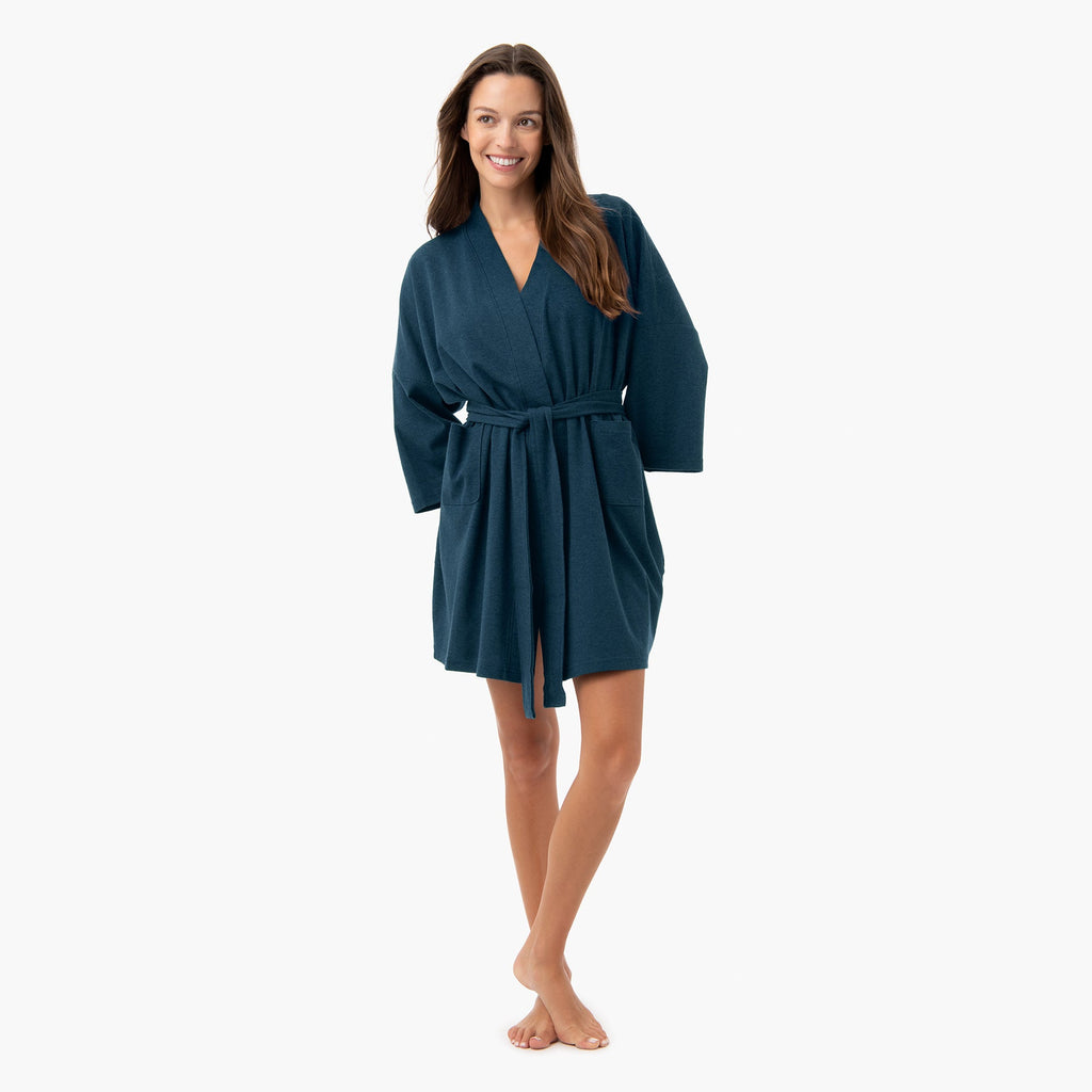 organic short lounge robe teal