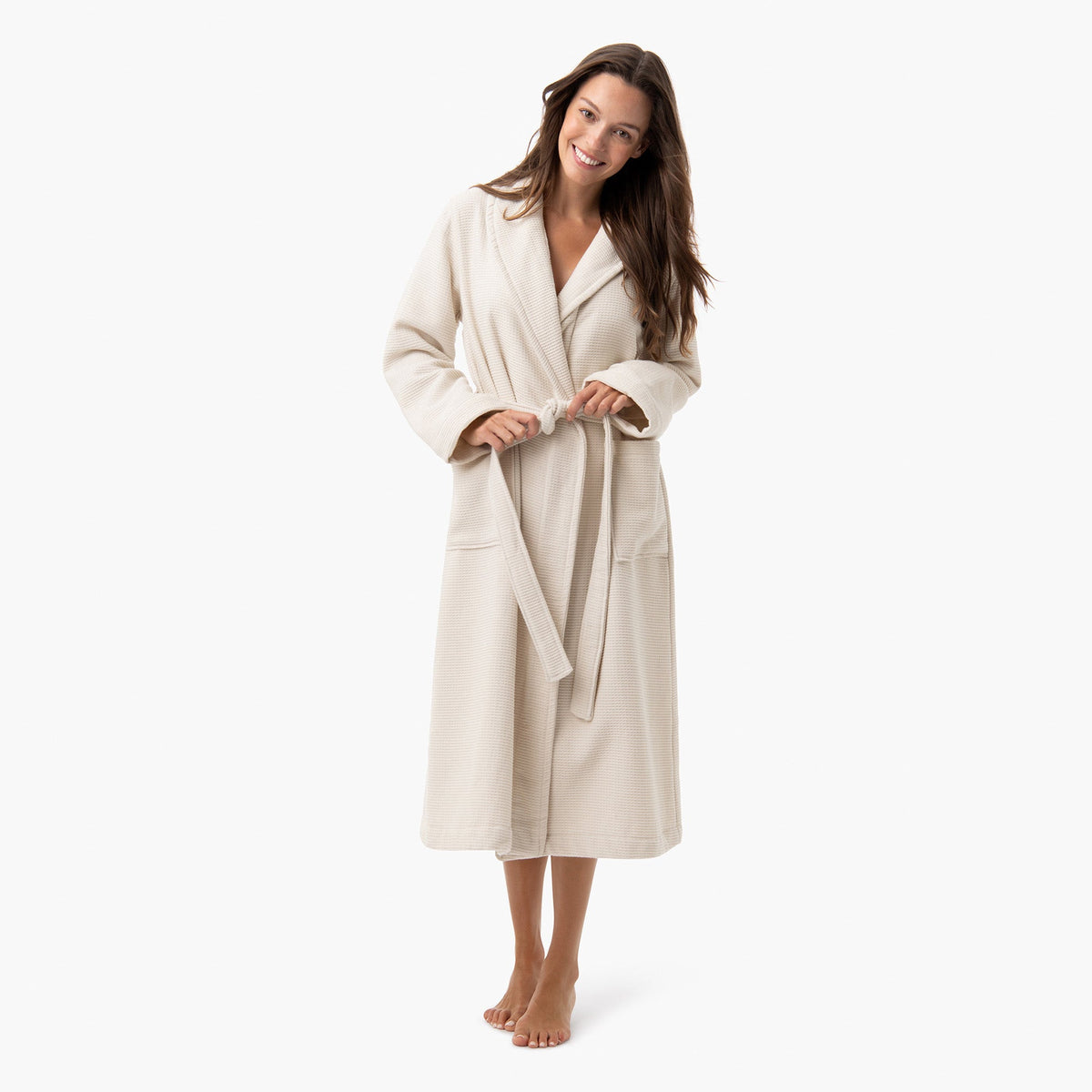 Waffle cotton robe Hooded bathrobe for women
