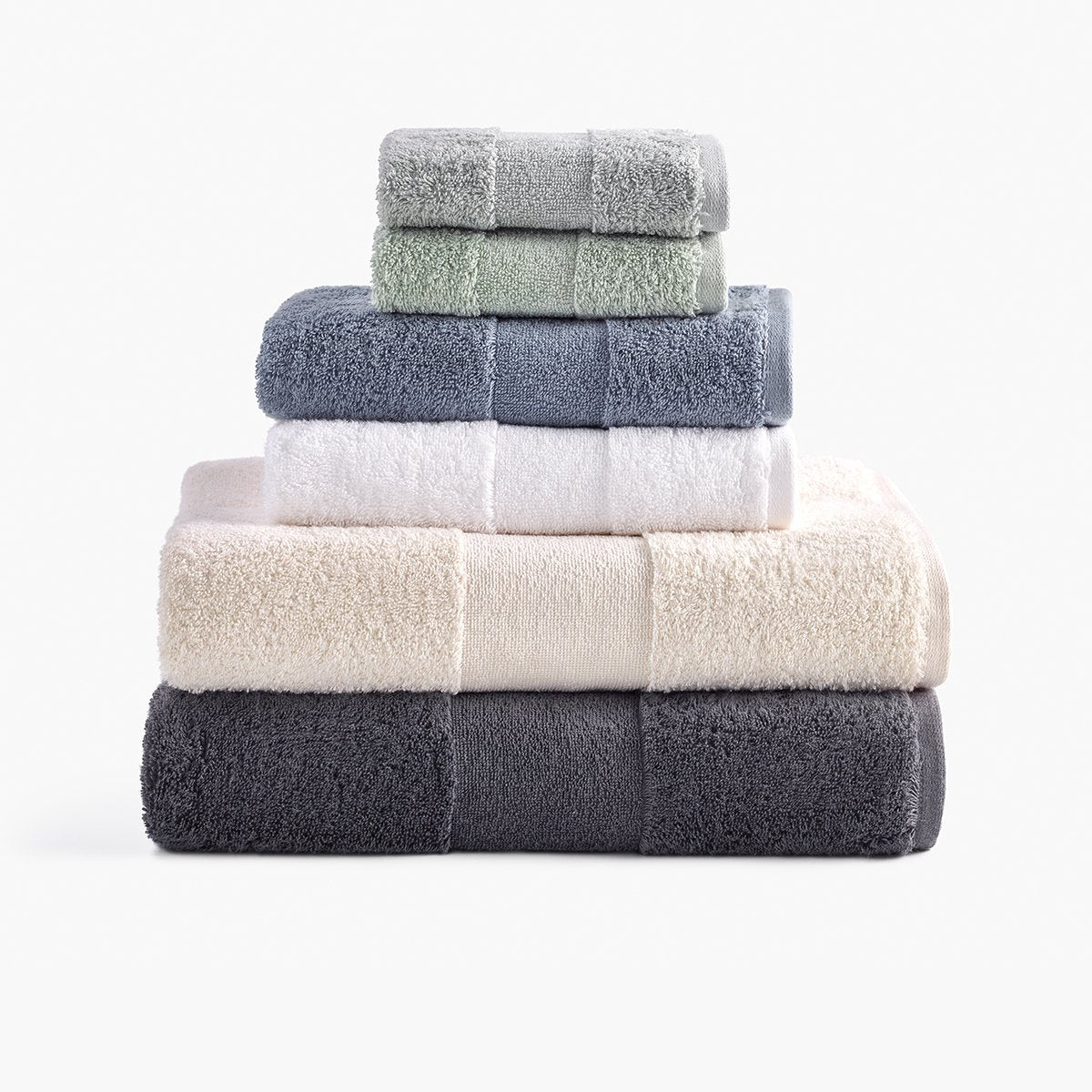 Plush Mist Grey Towel Essentials Bundle (2 Wash + 2 Hand + 2 Bath Towe
