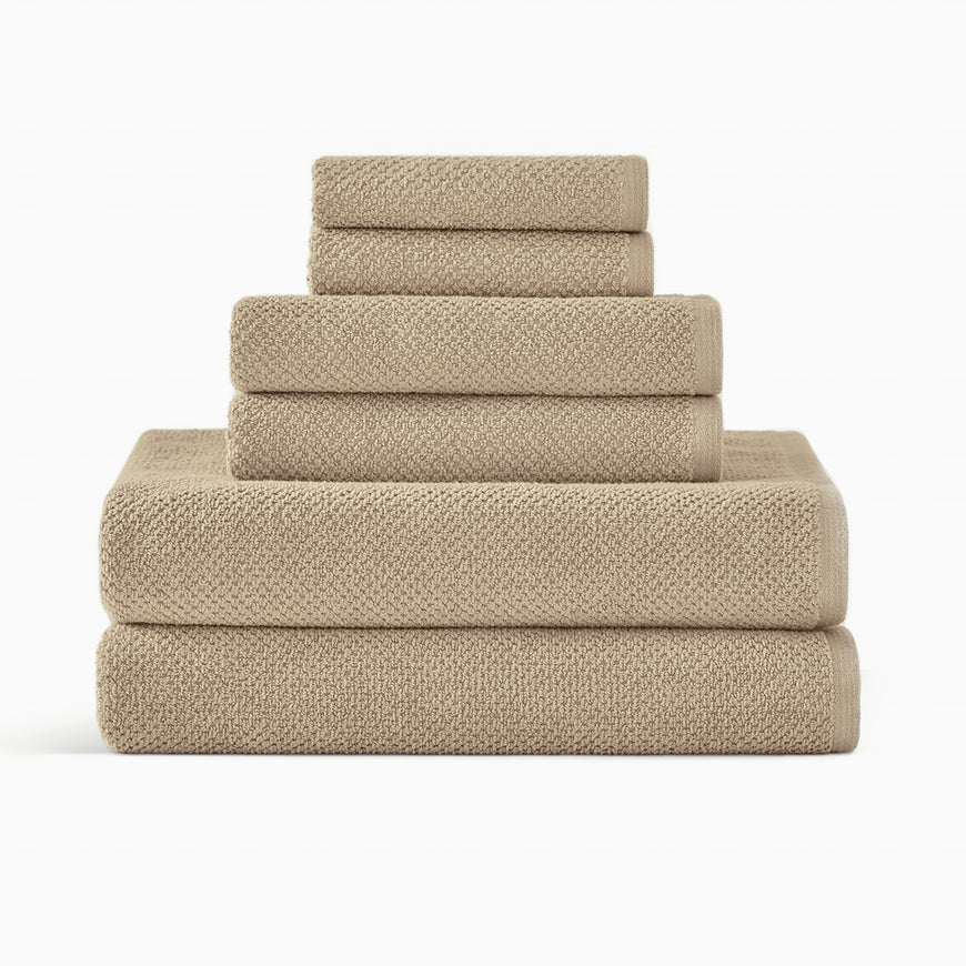 textured organic cotton light taupe quick dry bath towels